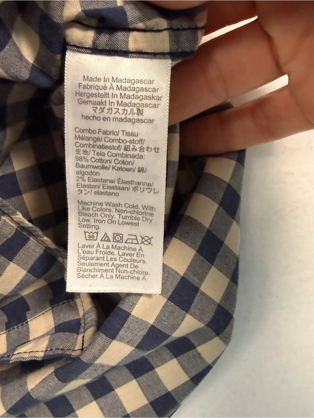 J.Crew Flex Washed Slim Untucked Gingham Shirt Mens Medium Blue Beige Stretch